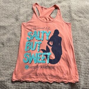 Simply Southern Peach Tank with Teal Print Size Small